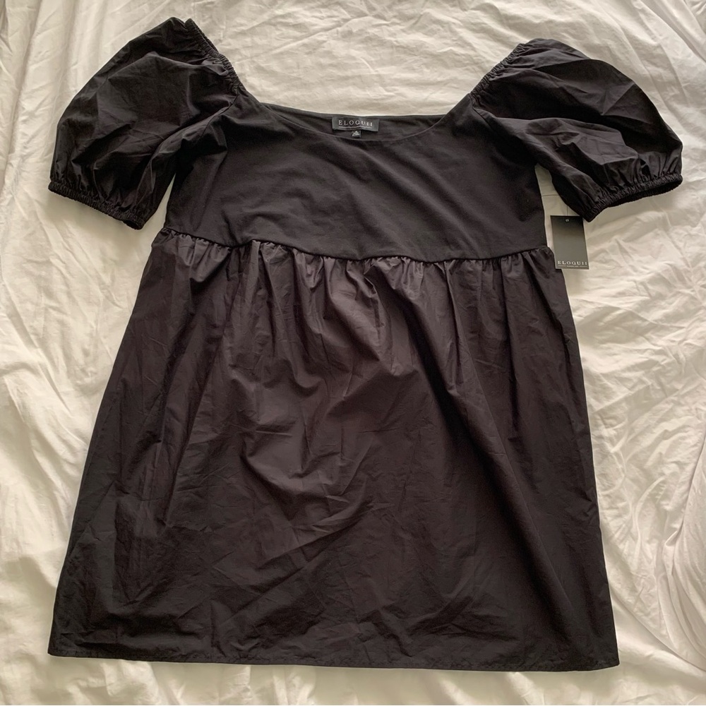 Eloquii Black Babydoll Dress With Puffy Sleeves Size 18 NWT Plus Size
